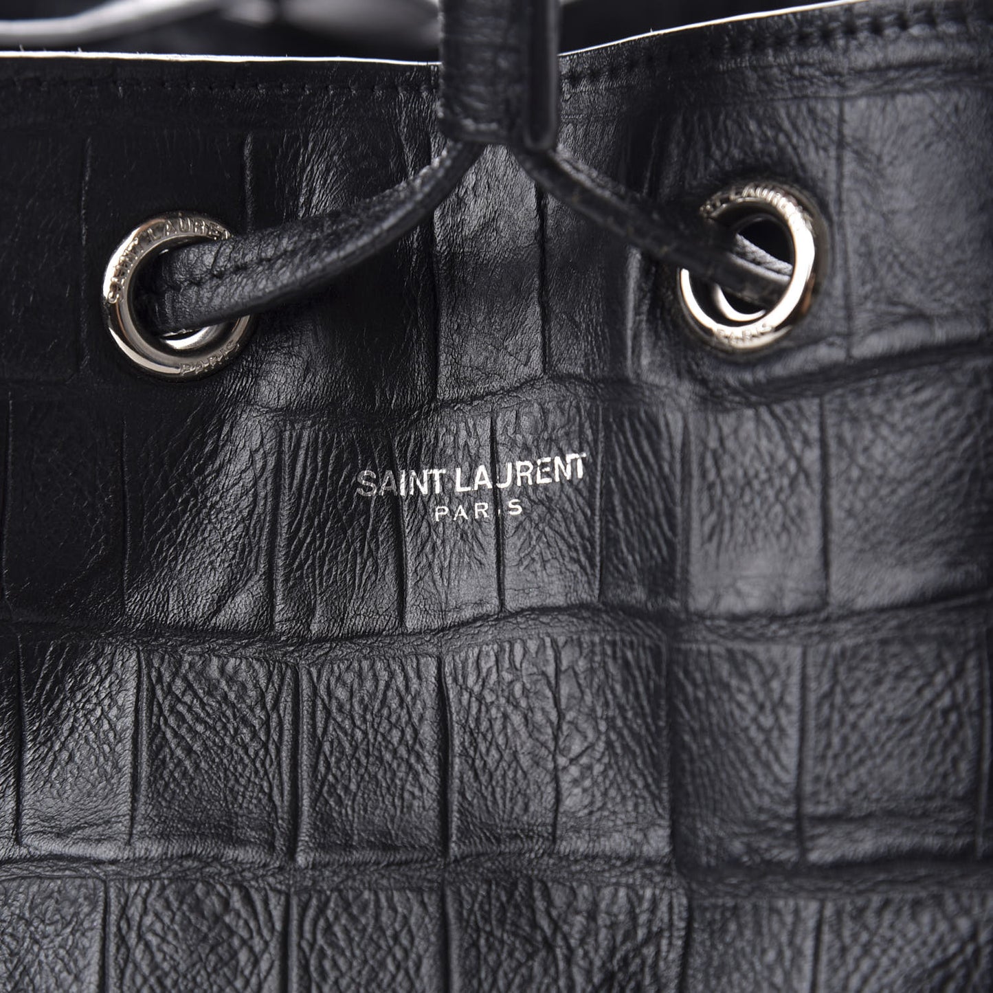 Calfskin Crocodile Embossed Large Emmanuelle Bucket Bag Black