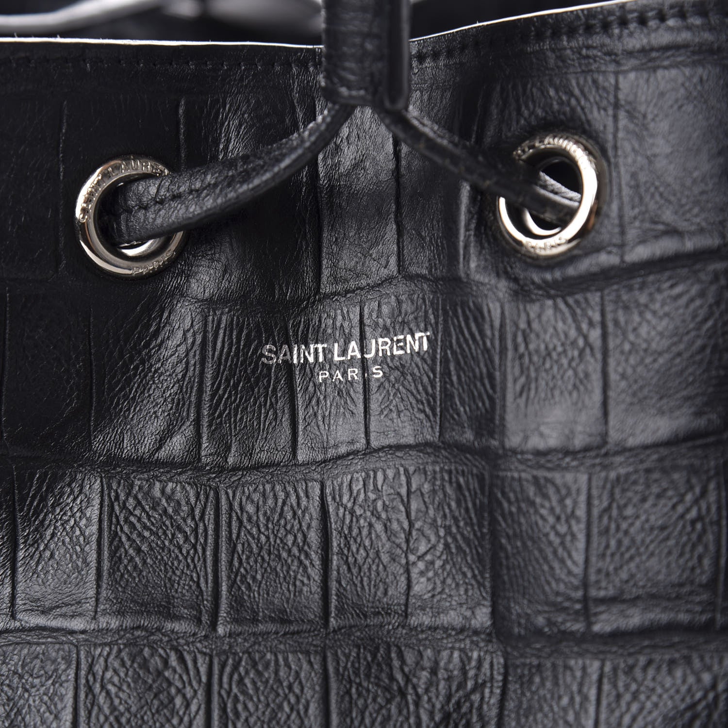 Saint Laurent Calfskin Crocodile Embossed Large Emmanuelle Bucket Bag Black 11 of 12