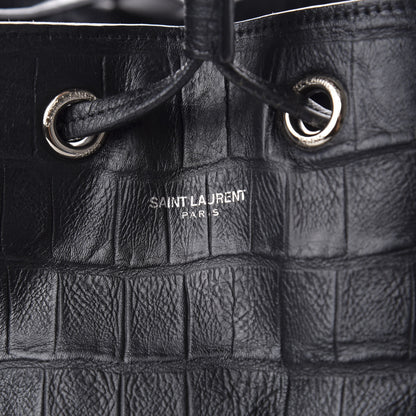 Saint Laurent Calfskin Crocodile Embossed Large Emmanuelle Bucket Bag Black 11 of 12