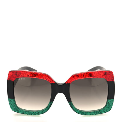 Gucci Acetate Square Frame Sunglasses GG0083S Glitter Red Black Green 2 of 8