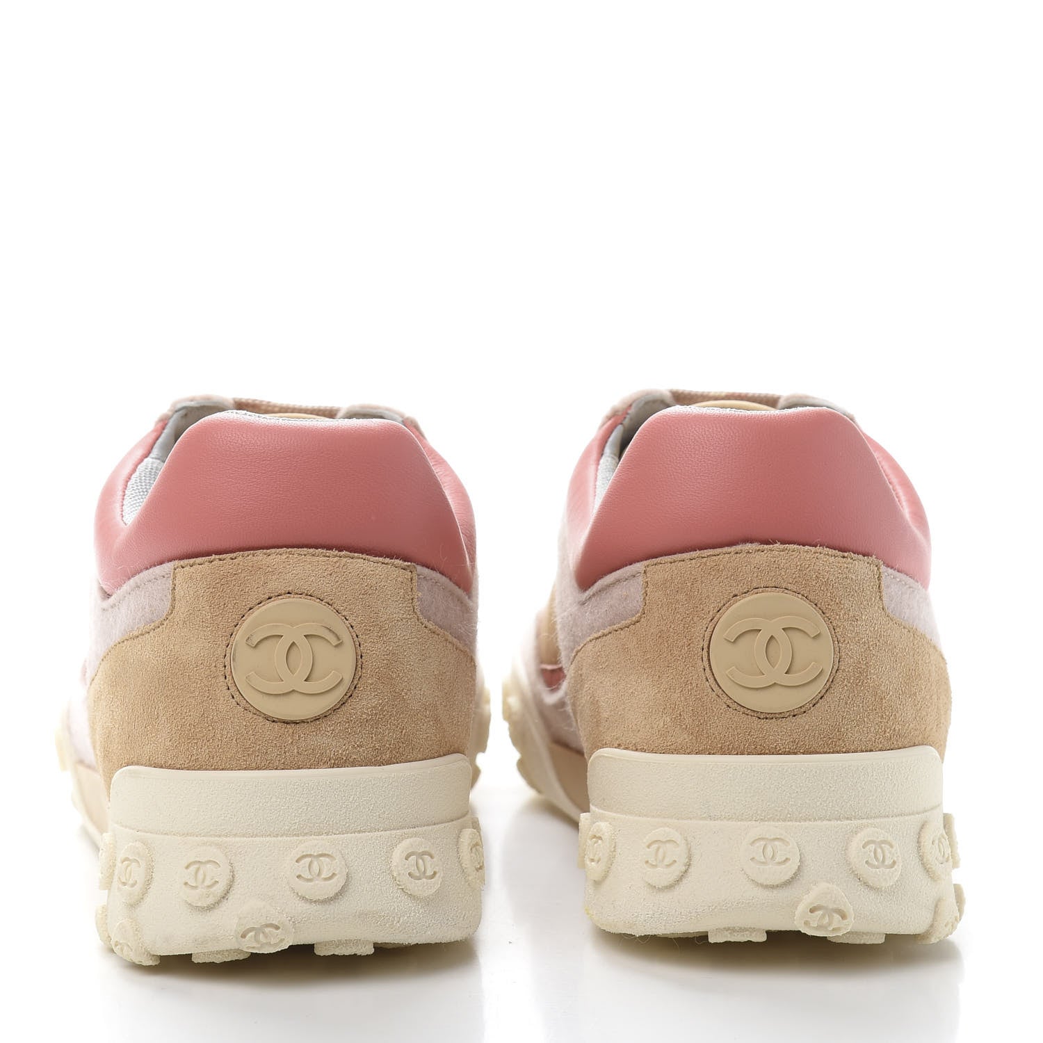 Chanel Nylon Calfskin Suede Womens CC Sneakers 41 Beige Pink 5 of 9