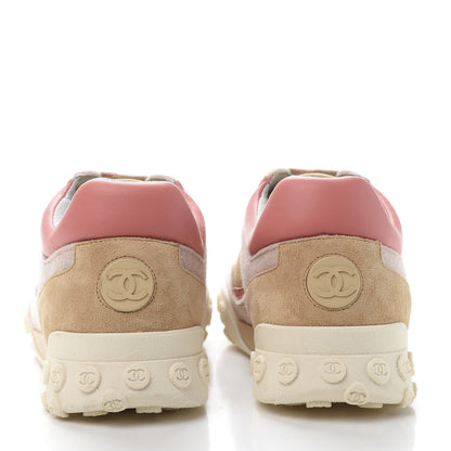 Chanel Nylon Calfskin Suede Womens CC Sneakers 41 Beige Pink 5 of 9