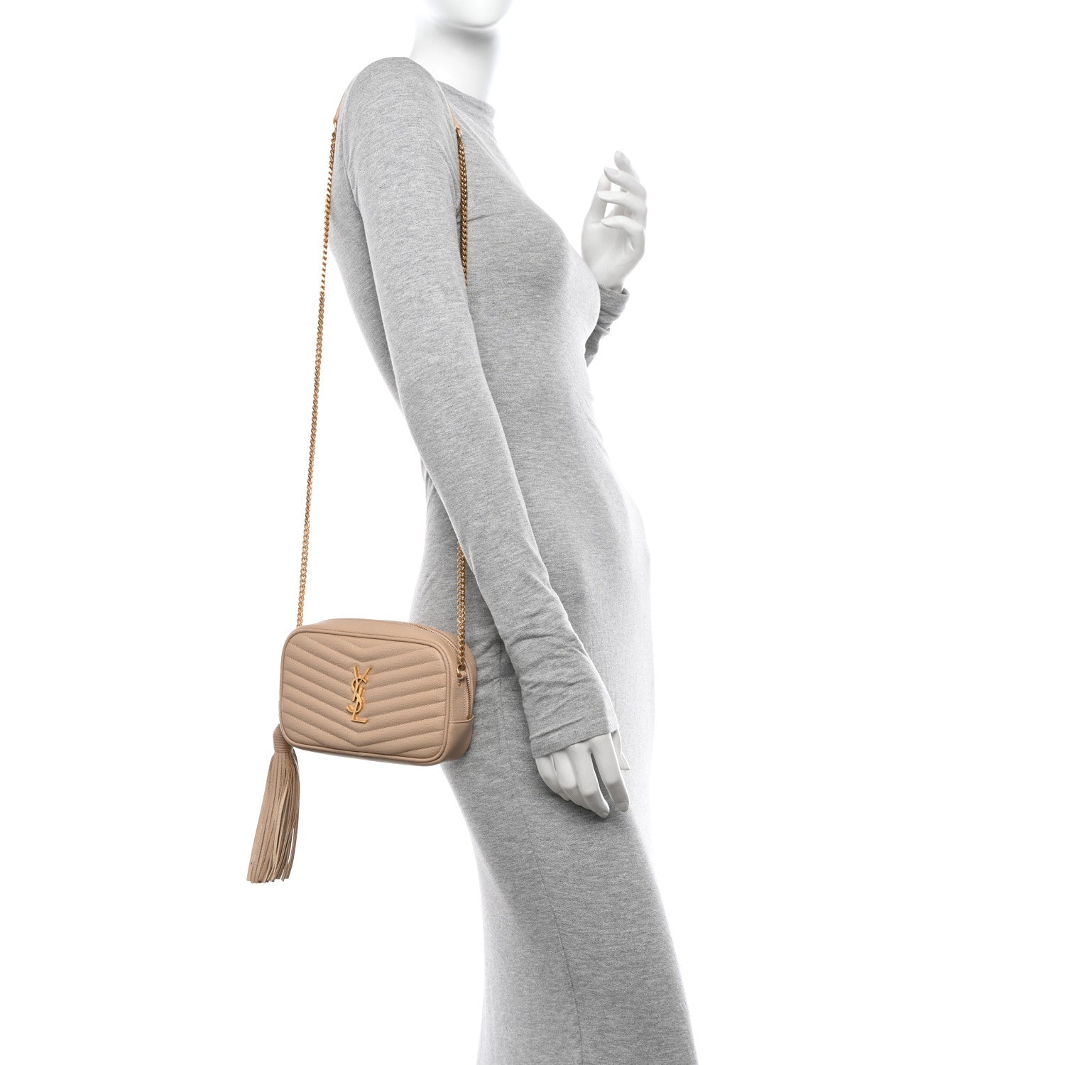 Saint Laurent Grain De Poudre Matelasse Monogram Mini Lou Camera Bag Dark Beige 2 of 10