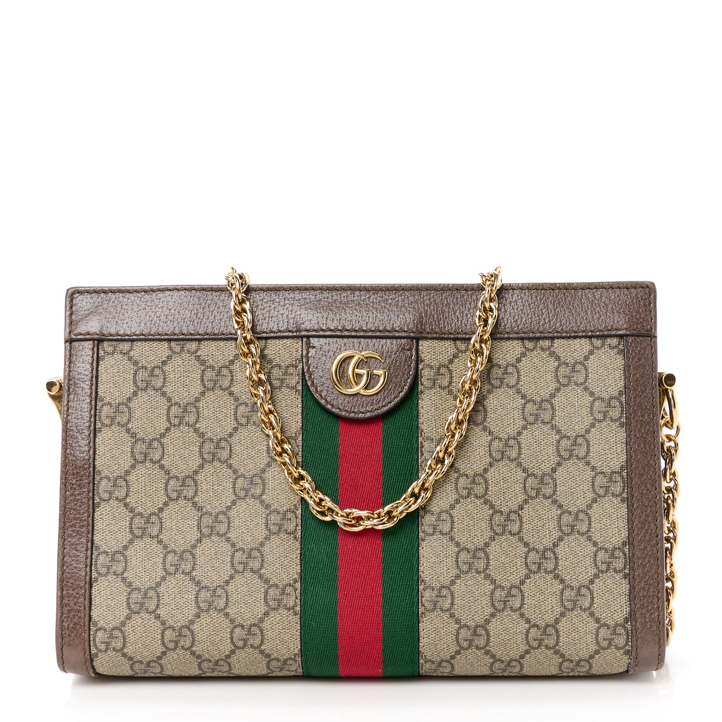 GG Supreme Monogram Web Small Ophidia Chain Shoulder Bag Brown
