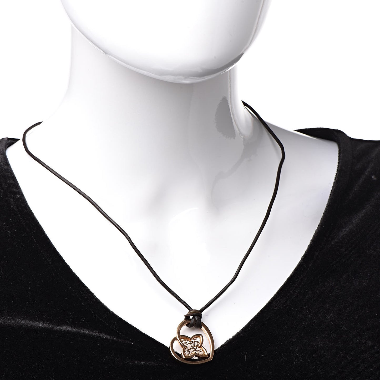 18K Rose Gold Leather Coeur Heart Pendant Necklace