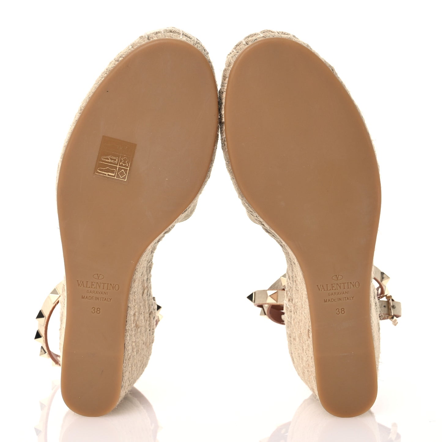 Grained Calfskin Rockstud Ankle Wrap Espadrille 15/85mm Wedges 38 Light Ivory