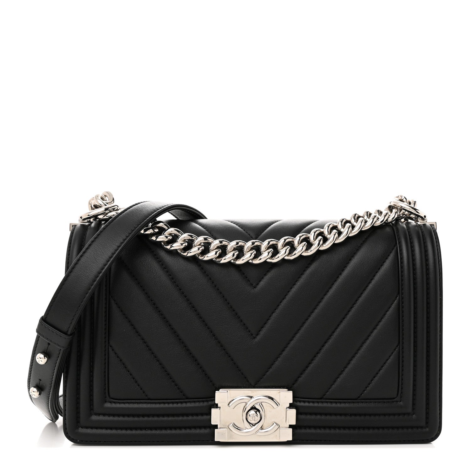 Chanel Calfskin Chevron Quilted Medium Boy Flap Black 1 of 11