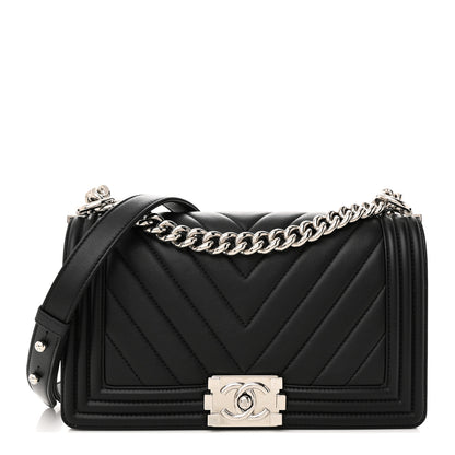 Chanel Calfskin Chevron Quilted Medium Boy Flap Black 1 of 11