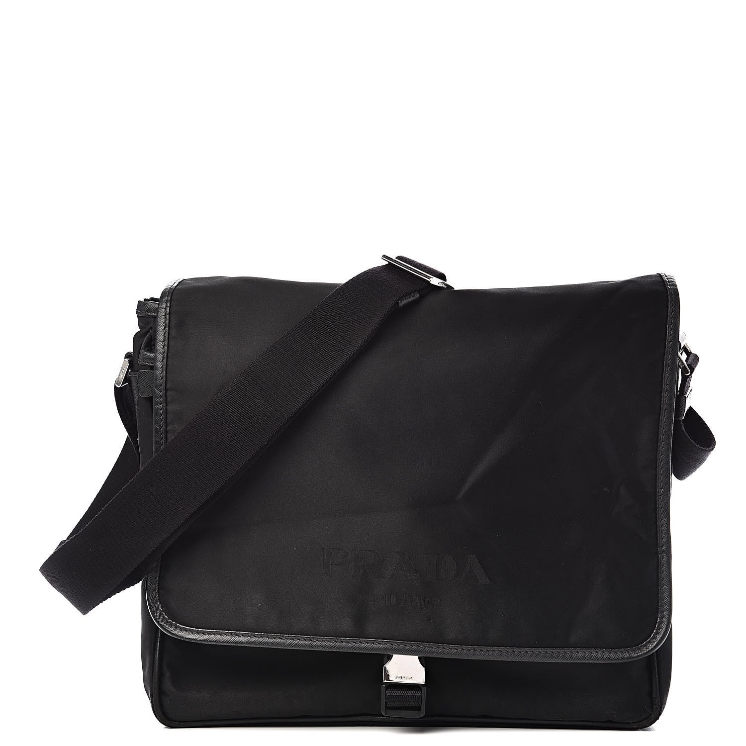 Prada Tessuto Nylon Saffiano Messenger Satchel Black 1 of 12