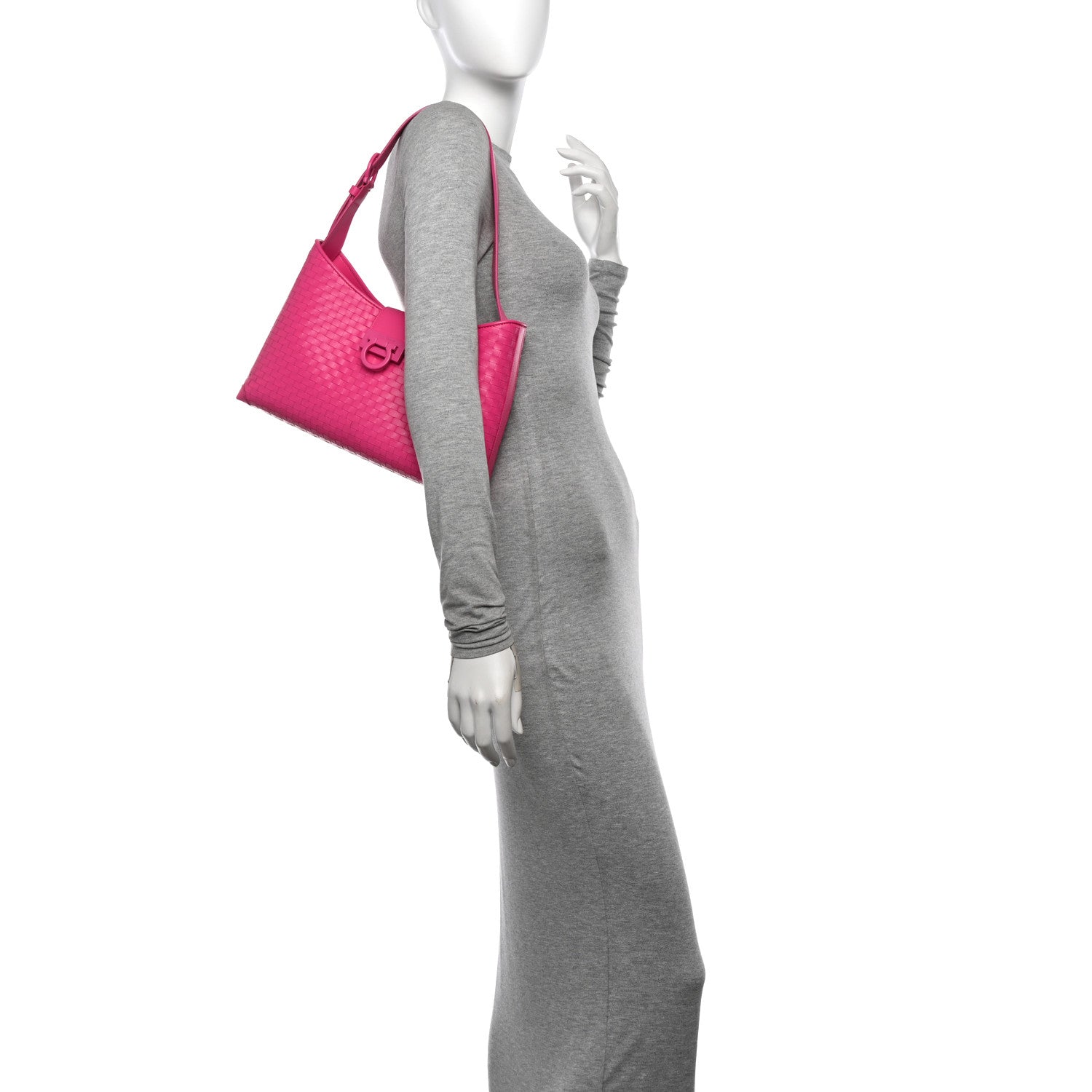 Salvatore Ferragamo Calfskin Intreccio Trifolio Shoulder Bag Hot Pink 2 of 11
