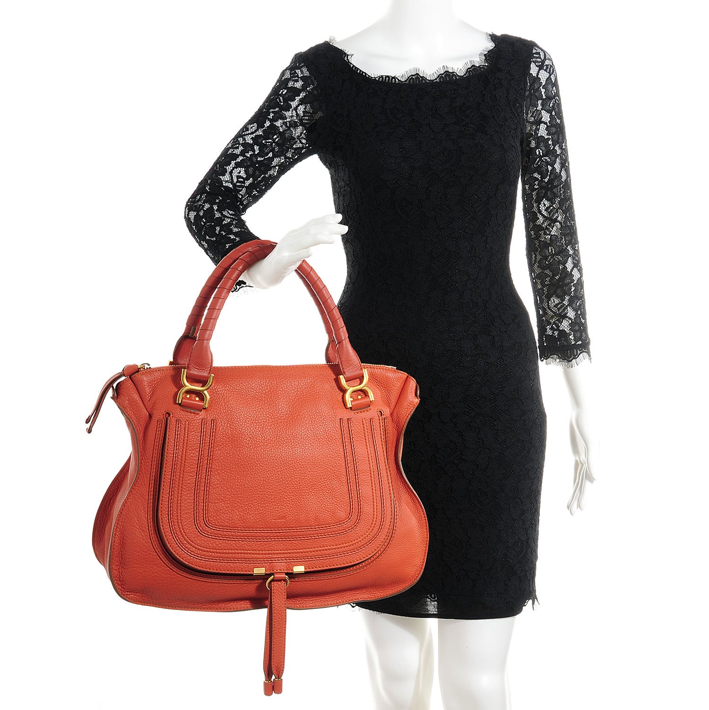 Calfskin Large Marcie Satchel Red Bush