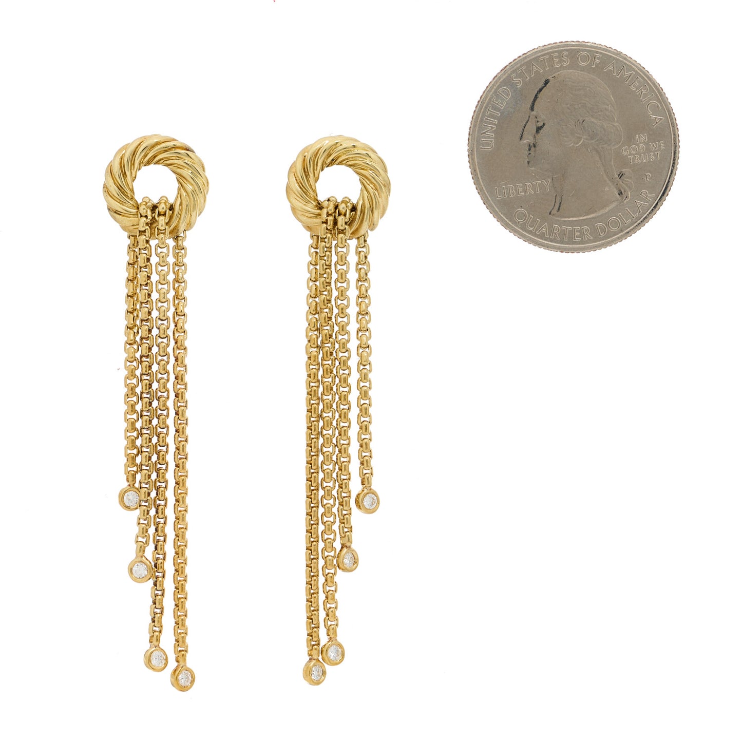 18K Yellow Gold Diamond Tassel Drop Earrings