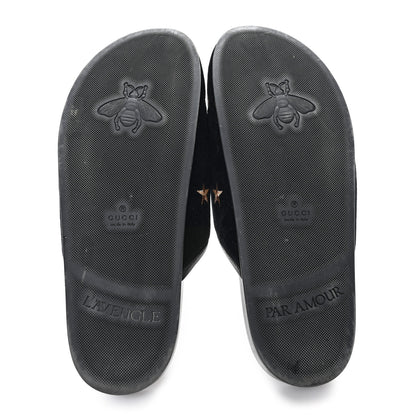 Gucci Softy Velvet Malaga Kid Bee Star Embroidered Womens Horsebit River Slippers 38.5 Black 6 of 9