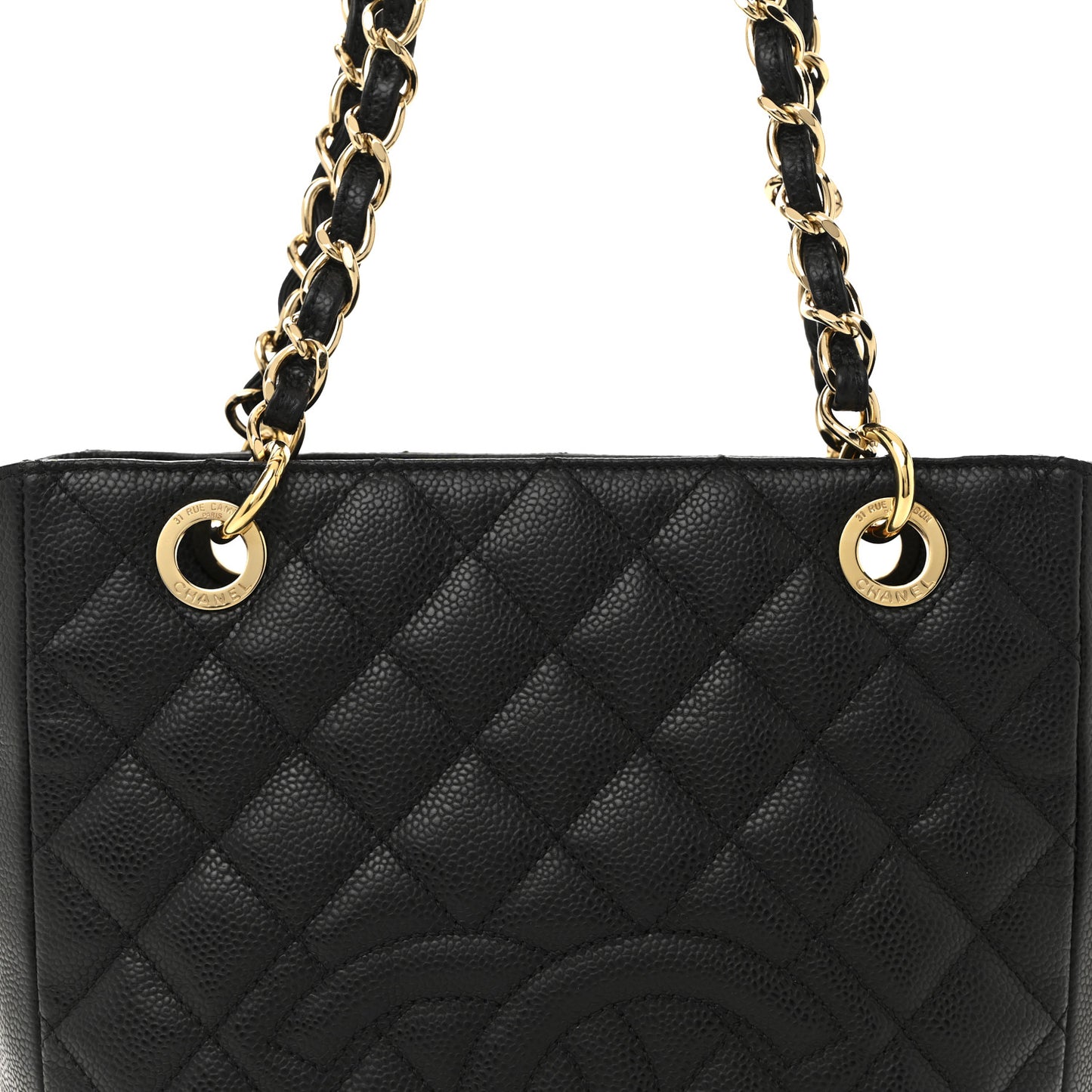 Caviar Quilted Petit Shopping Tote PST Black