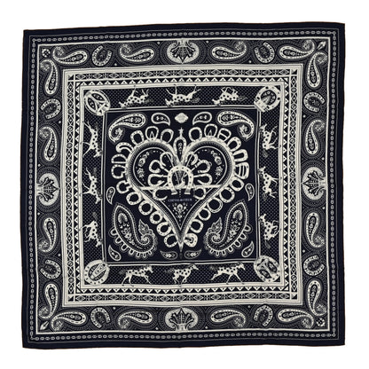 Hermes Cashmere Silk Cheval De Coeur Bandana Shawl 140 Marine White Noisette 1 of 3