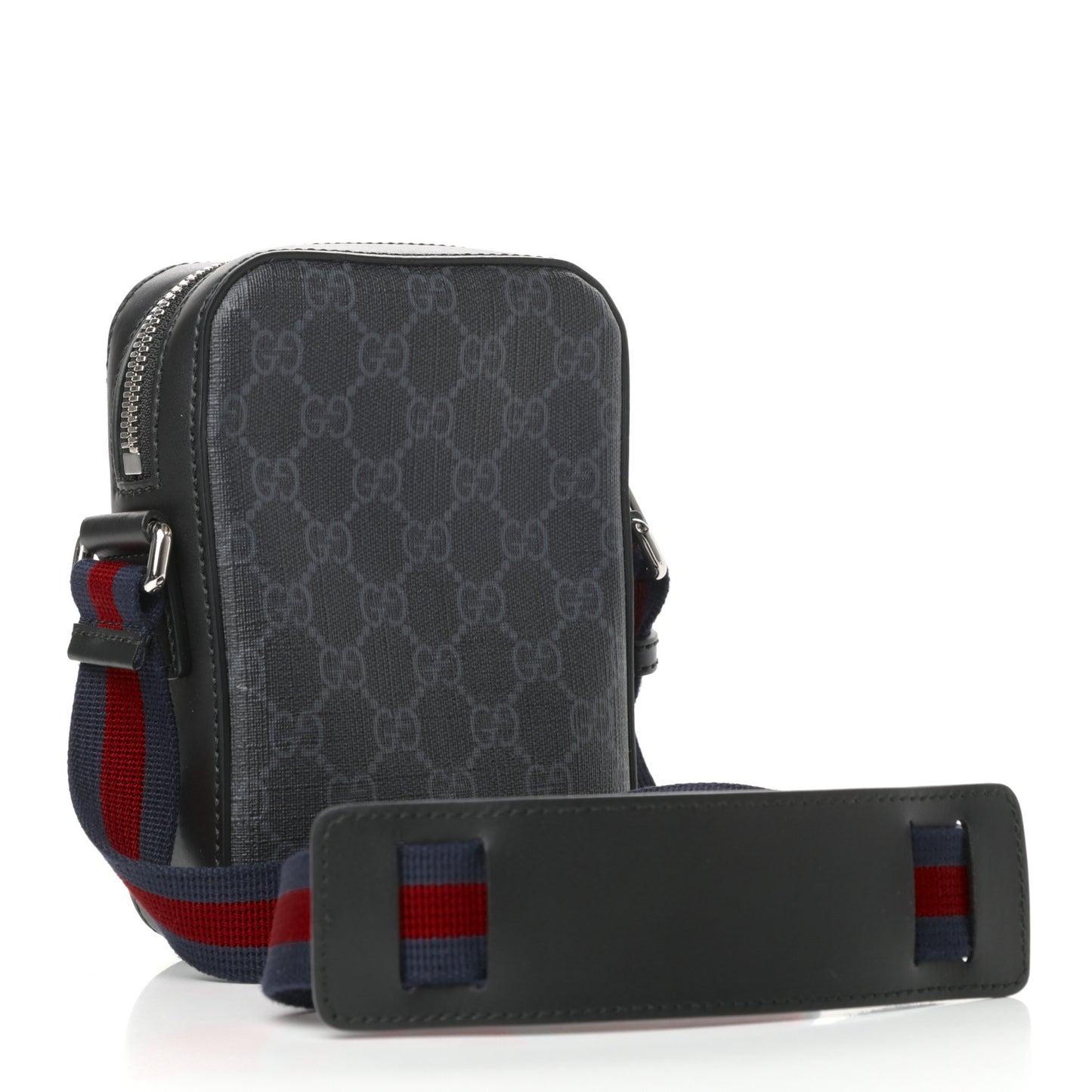 GG Supreme Monogram Appia Calfskin Web Small Camera Messenger Bag Grey