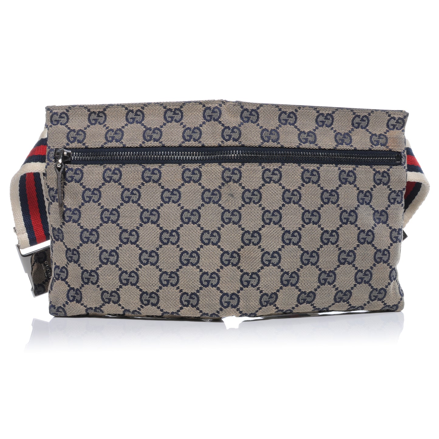 GG Monogram Web Double Pocket Belt Bag Navy