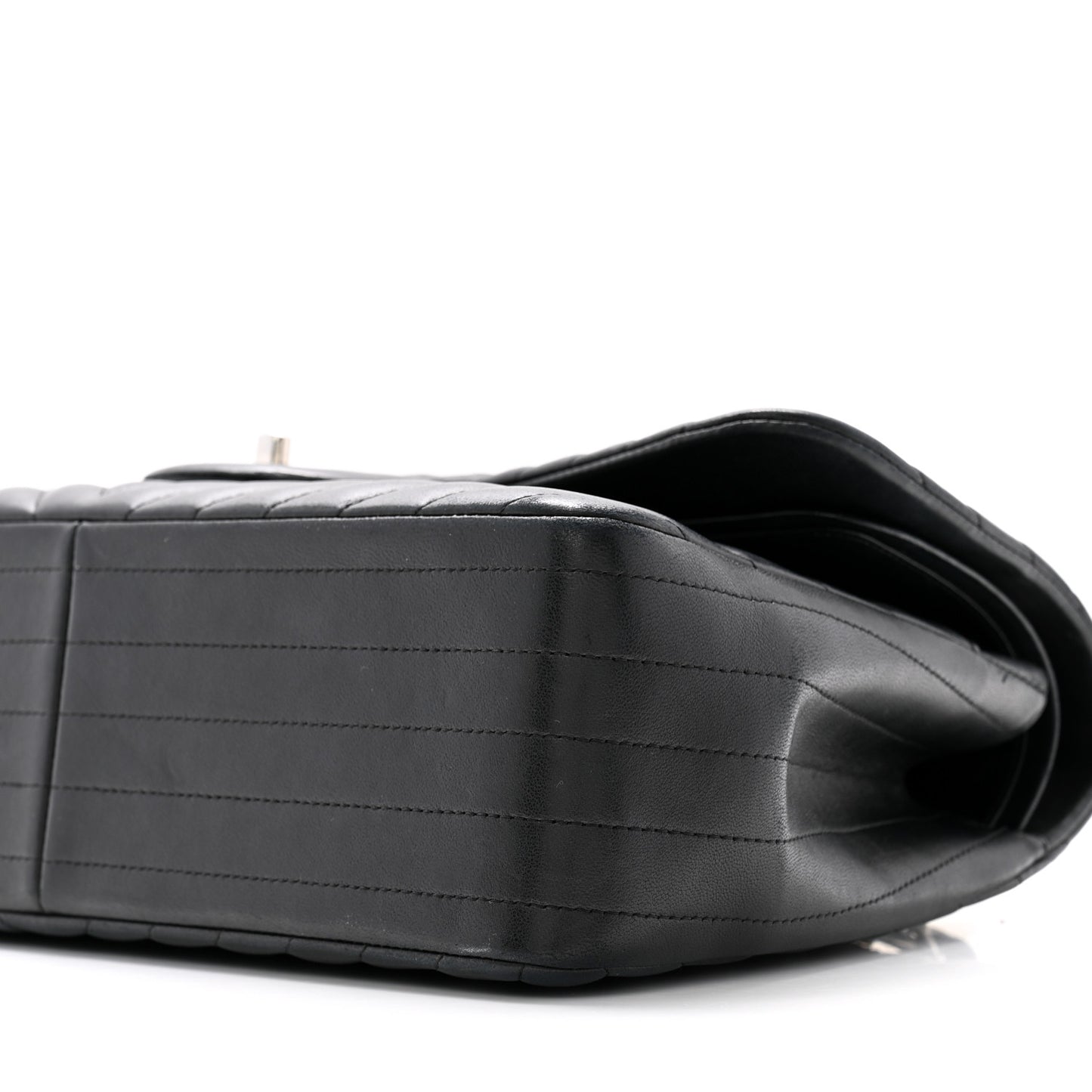 Lambskin Chevron Quilted Jumbo Double Flap Black