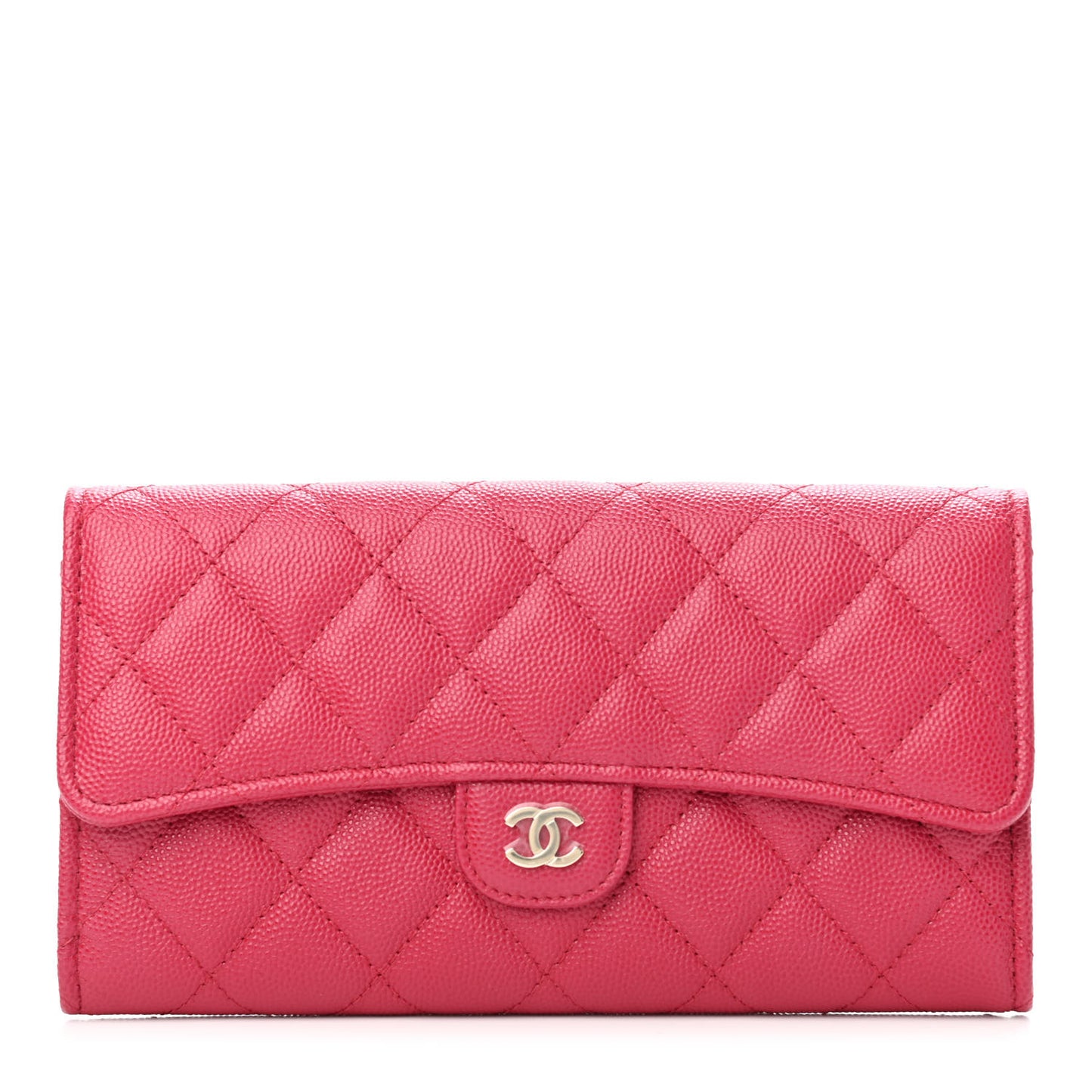 Caviar Quilted Long Flap Wallet Dark Pink