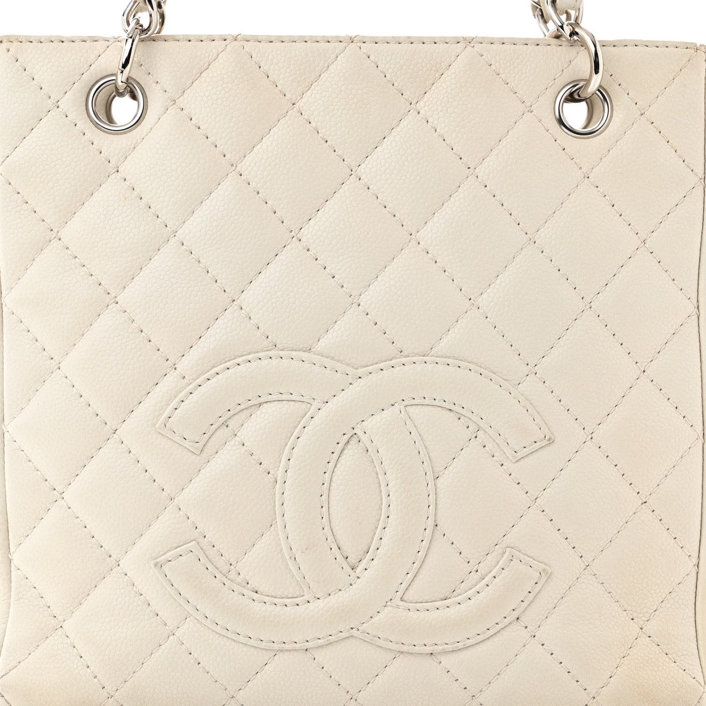 Caviar Quilted Petit Shopping Tote PST White