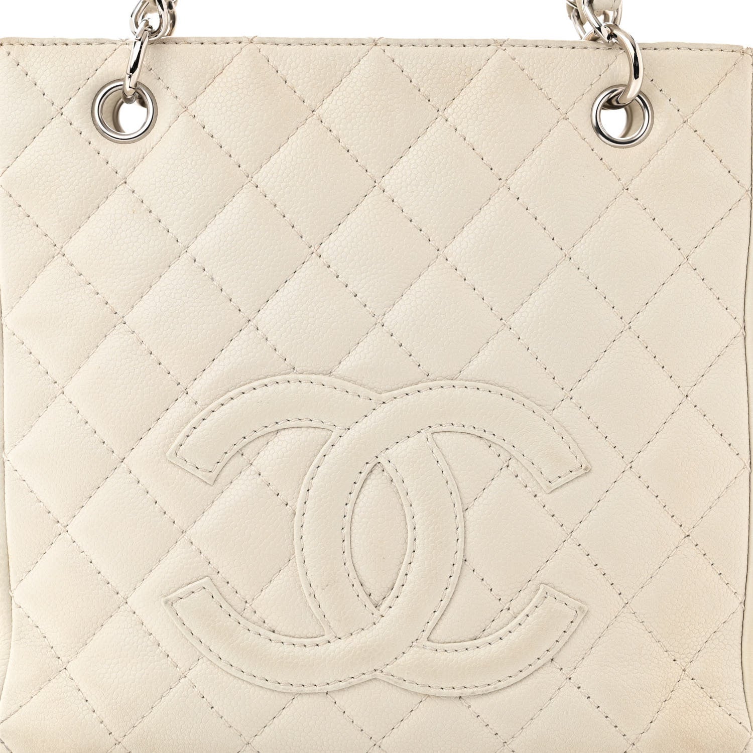 Chanel Caviar Quilted Petit Shopping Tote PST White 8 of 13