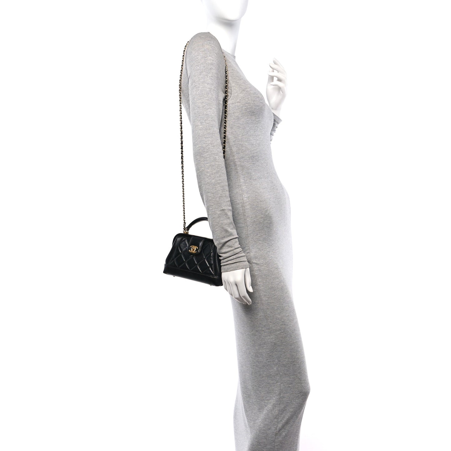 Shiny Lambskin Quilted Mini Cocodoc Top Handle Bag Black