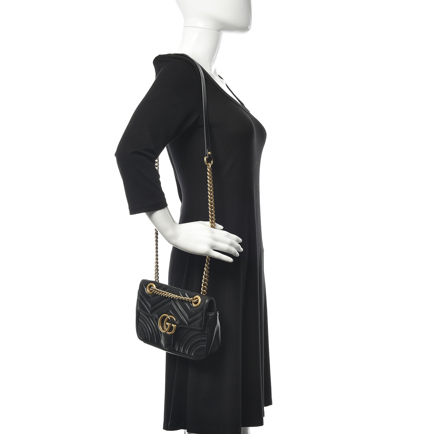 Gucci Calfskin Matelasse Mini GG Marmont Shoulder Bag Black 2 of 12