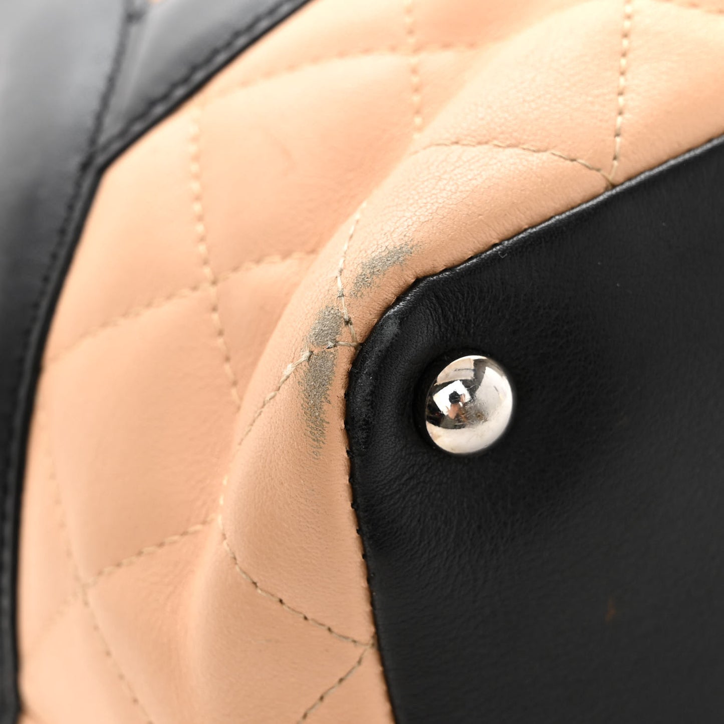 Calfskin Quilted Medium Cambon Tote Beige Black
