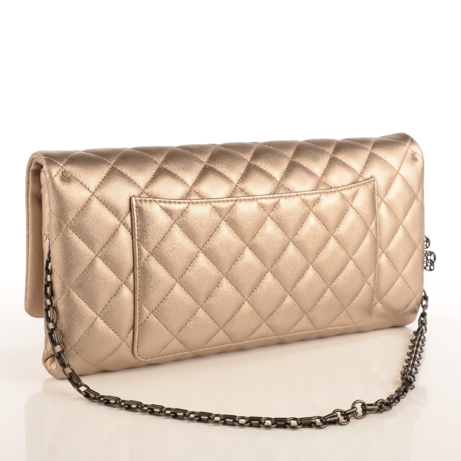 Chanel Metallic Lambskin Quilted Clutch Butterfly Chain Gold 2 of 6