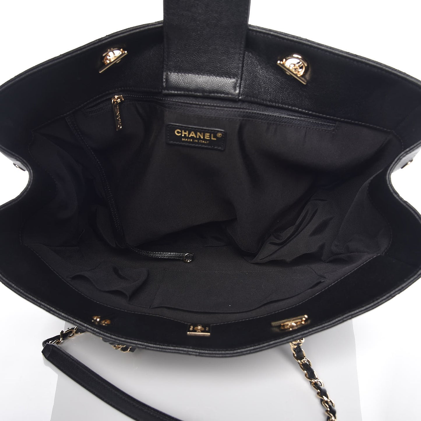 Caviar Quilted Large Classic Shopping Tote Black