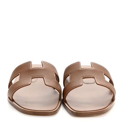Hermes Box Calfskin Oran Sandals 37.5 Gold 3 of 10