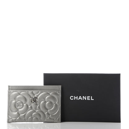 Chanel Goatskin Camellia Embossed Card Holder Grey 8 of 8