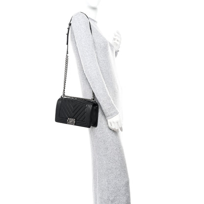 Chanel Lambskin Chevron Quilted Medium Boy Flap Black 2 of 11