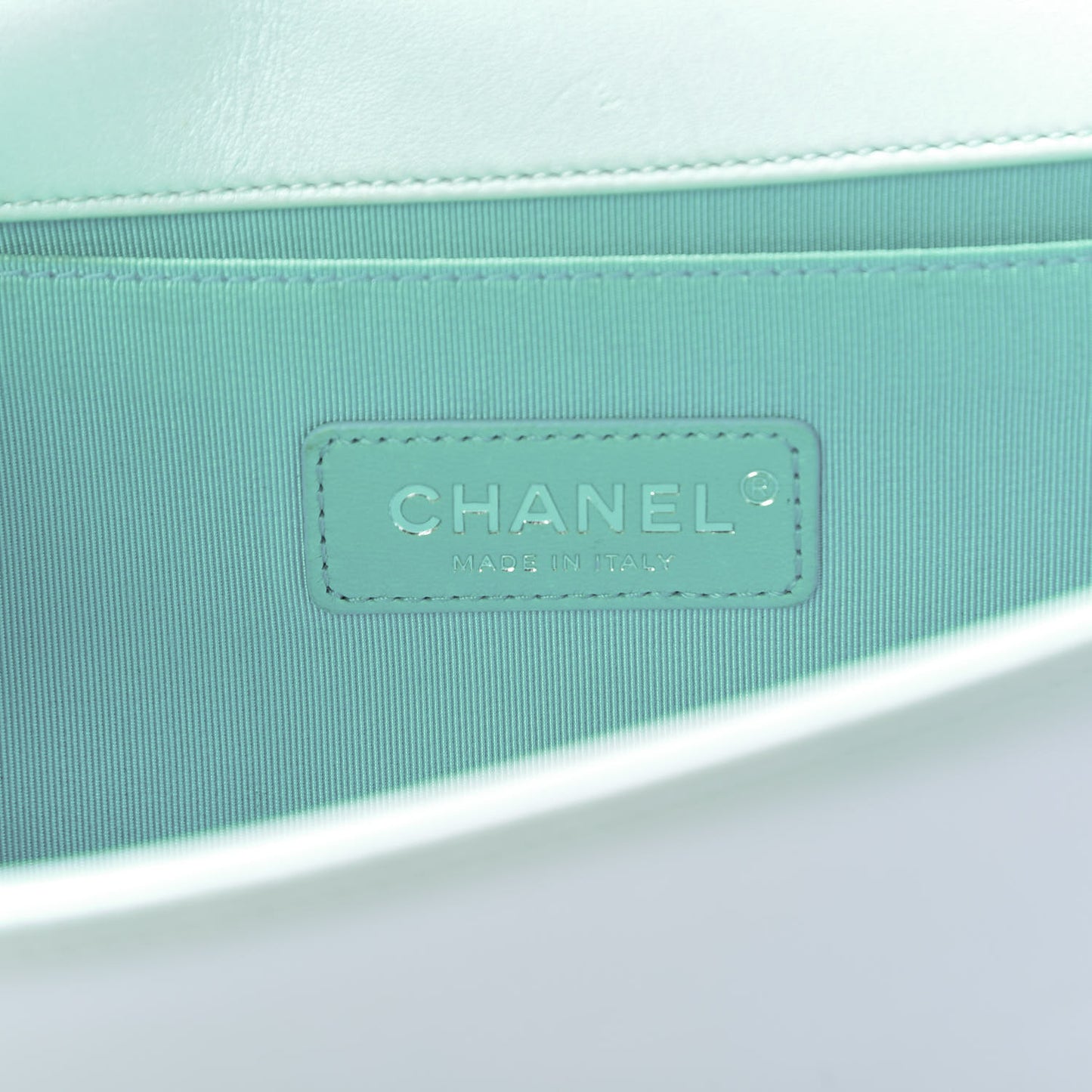 Iridescent Lambskin Chevron Quilted Medium Boy Flap Turquoise