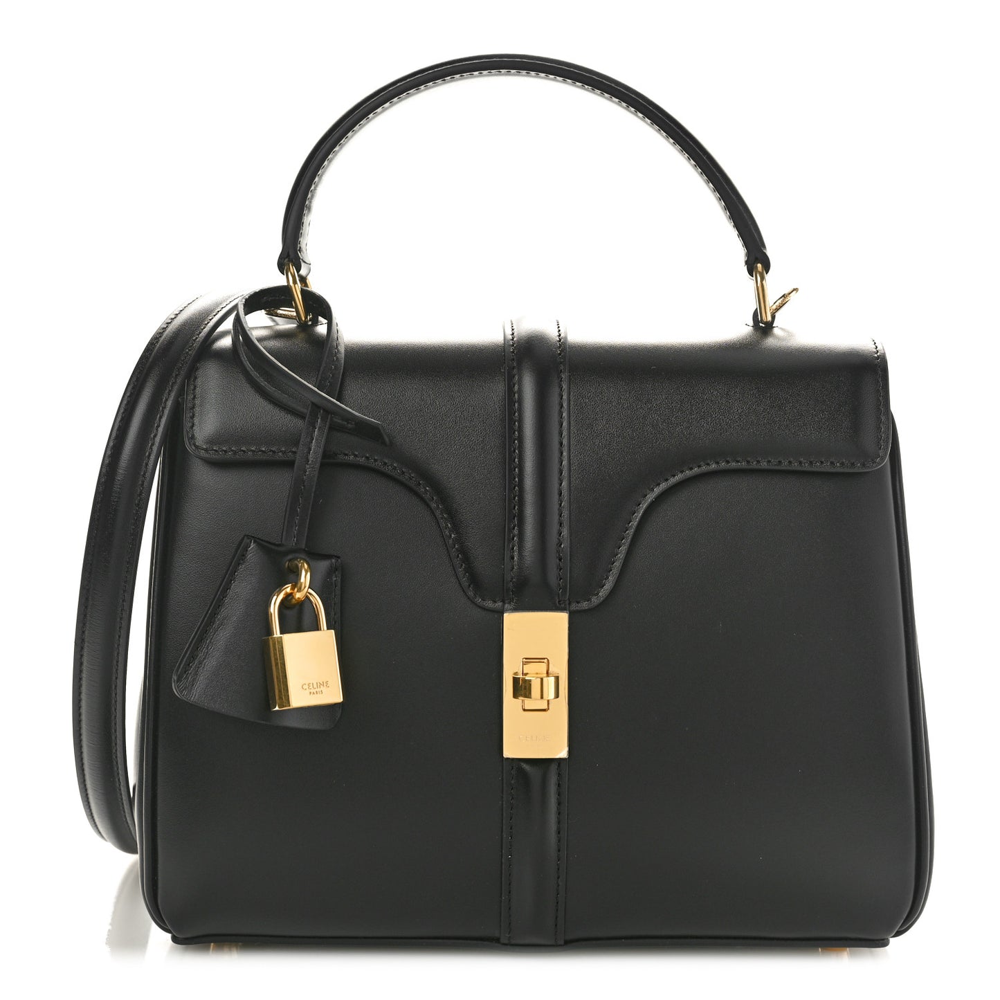 Satinated Calfskin Small 16 Top Handle Bag Black