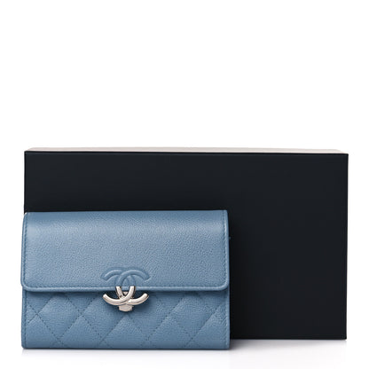 Chanel Grained Calfskin Quilted CC Box Flap Wallet Light Blue 10 of 11