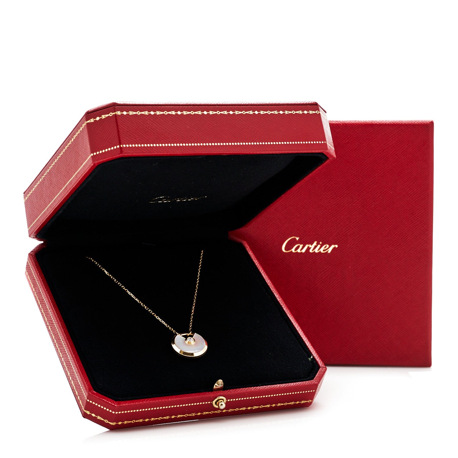 Cartier 18K Yellow Gold Diamond Mother of Pearl SM Amulette de Cartier Pendant Necklace 5 of 5
