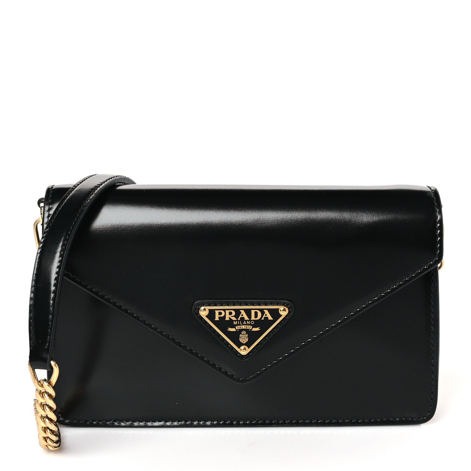Prada Vitello Envelope Flap Chain Crossbody Bag Black 1 of 8