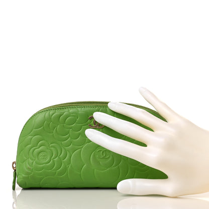 Chanel Lambskin Camellia Embossed Cosmetic Case Green 2 of 11
