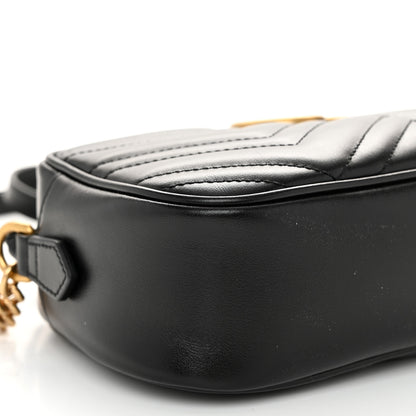 Gucci Calfskin Matelasse Small GG Marmont Chain Shoulder Bag Black 9 of 10