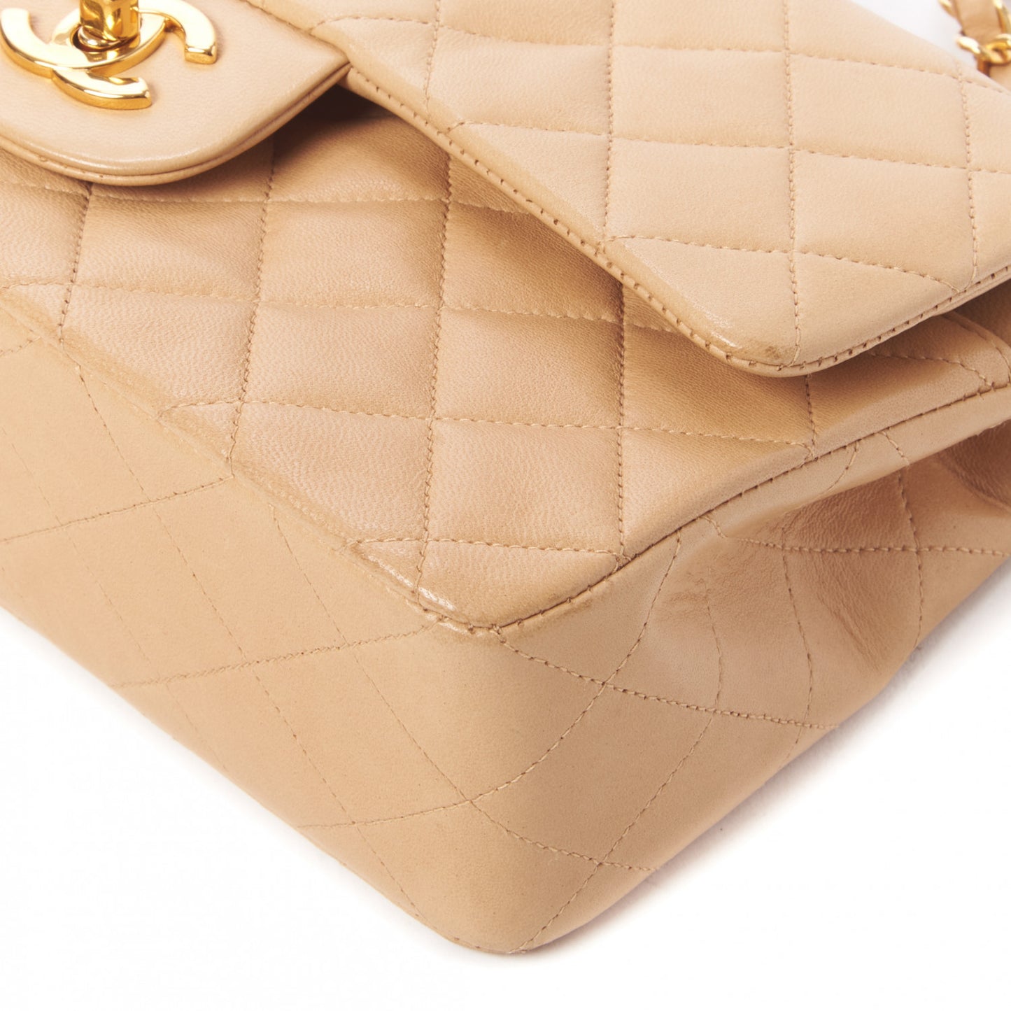 Lambskin Quilted Small Double Flap Beige