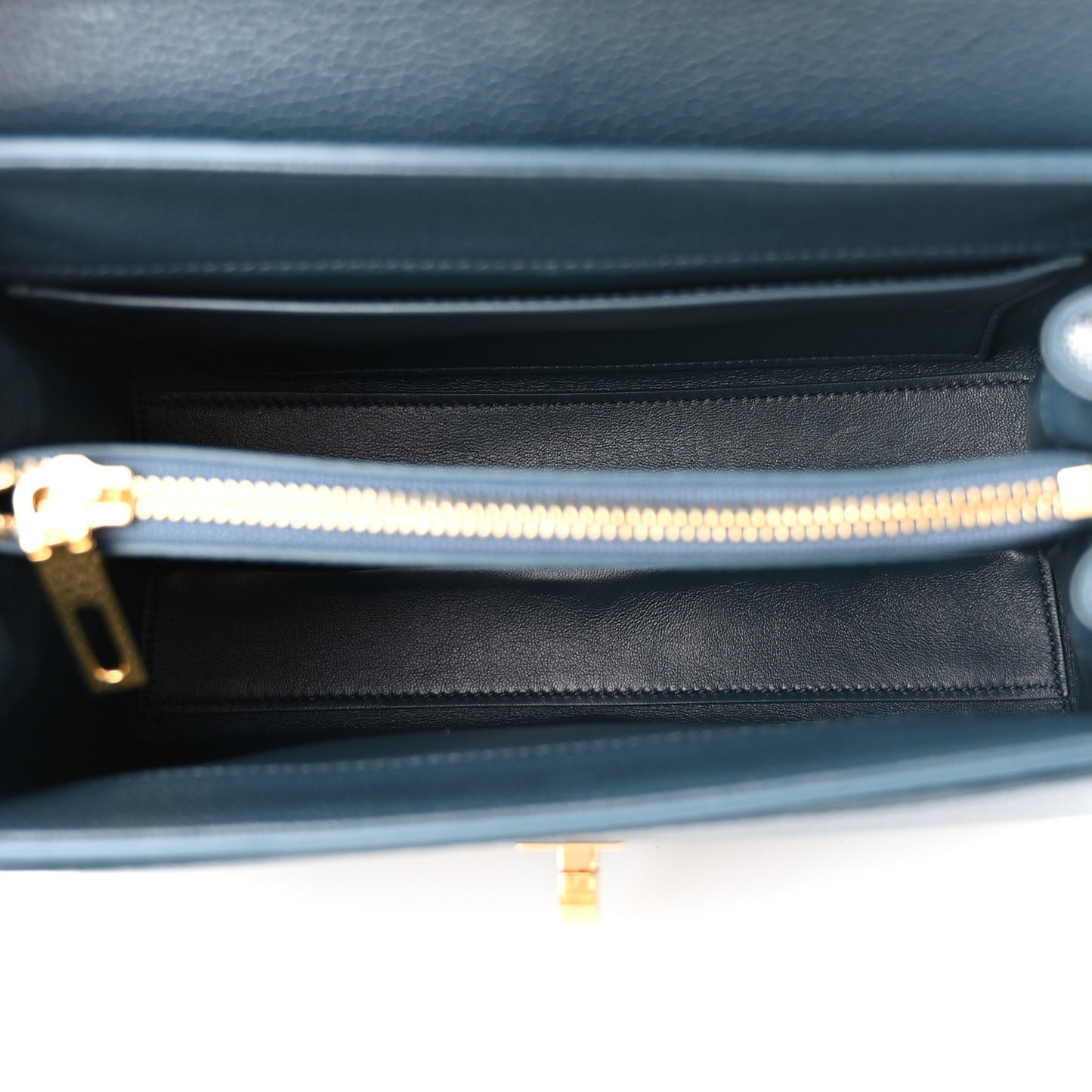 Grained Calfskin Small 16 Top Handle Bag Petrol