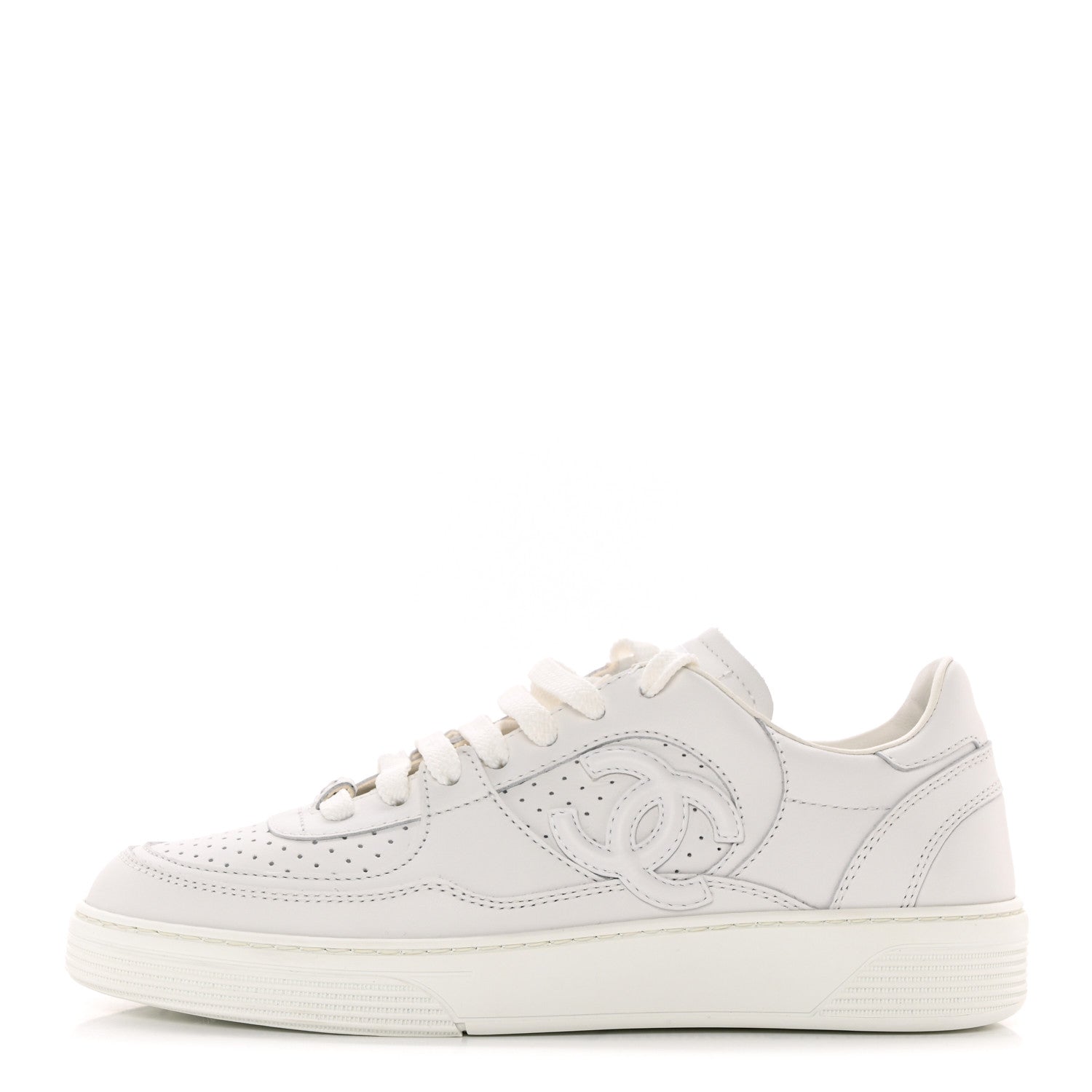 Chanel Calfskin CC Womens Sneakers 37.5 White 1 of 11