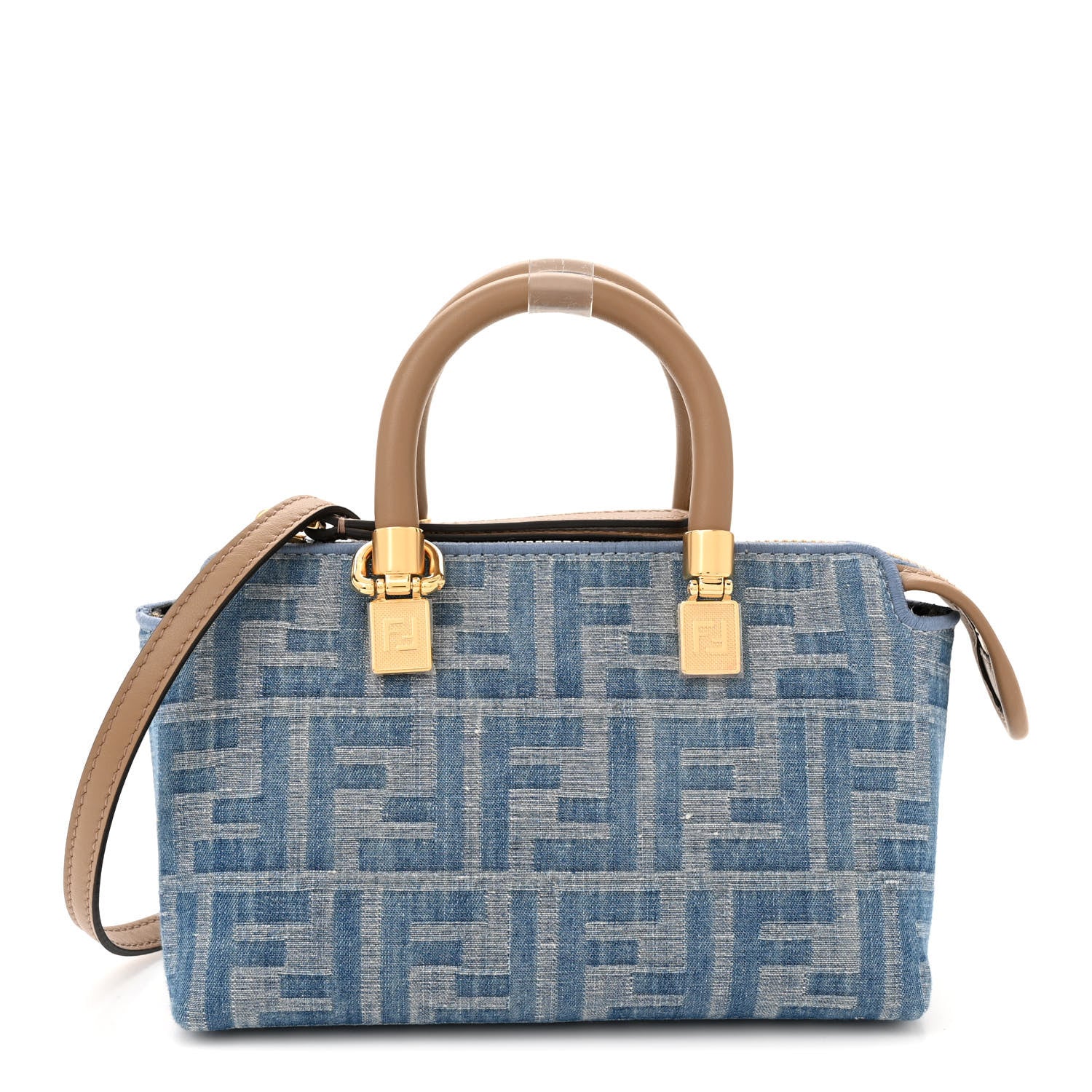 Fendi Denim Vitello King FF Mini By The Way Top Handle Boston Bag Tortora Nuvola 1 of 10