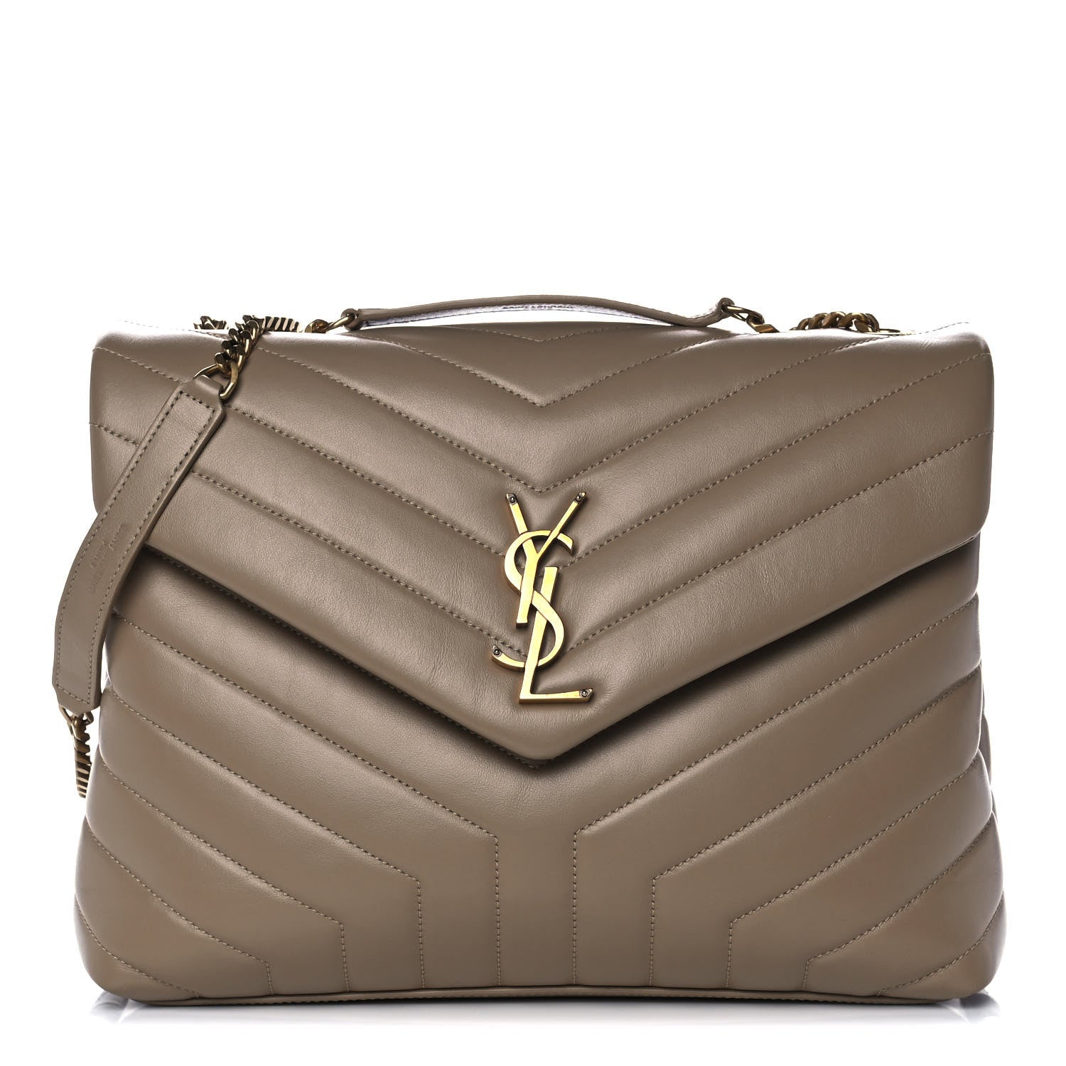Saint Laurent Calfskin Y Quilted Monogram Medium Loulou Chain Satchel Taupe 1 of 10
