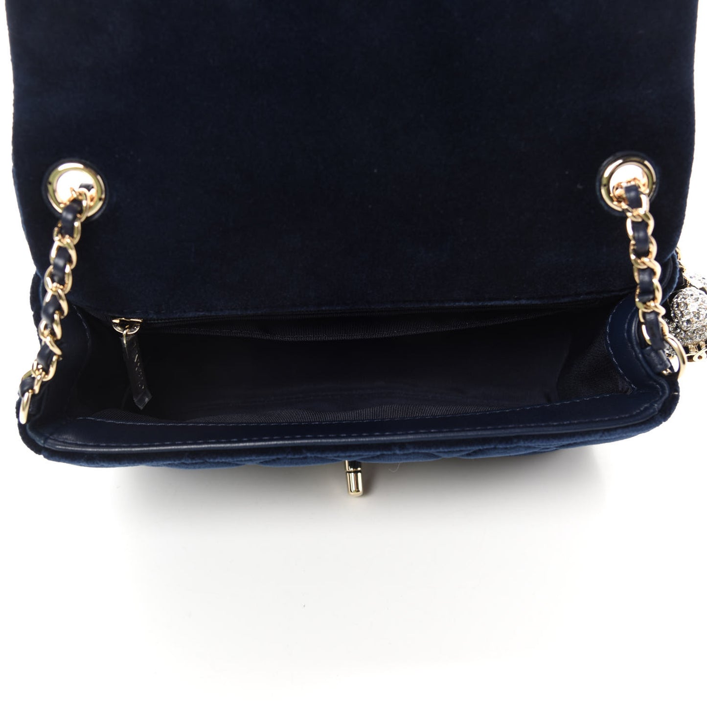 Velvet Quilted Mini Rectangular Pearl Crush Flap Navy
