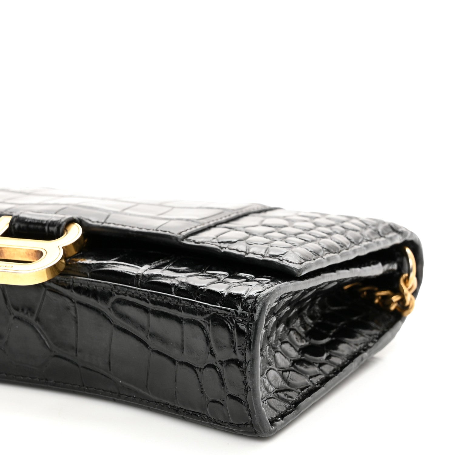 Balenciaga Shiny Calfskin Crocodile Embossed Hourglass Chain Bag Black 9 of 11