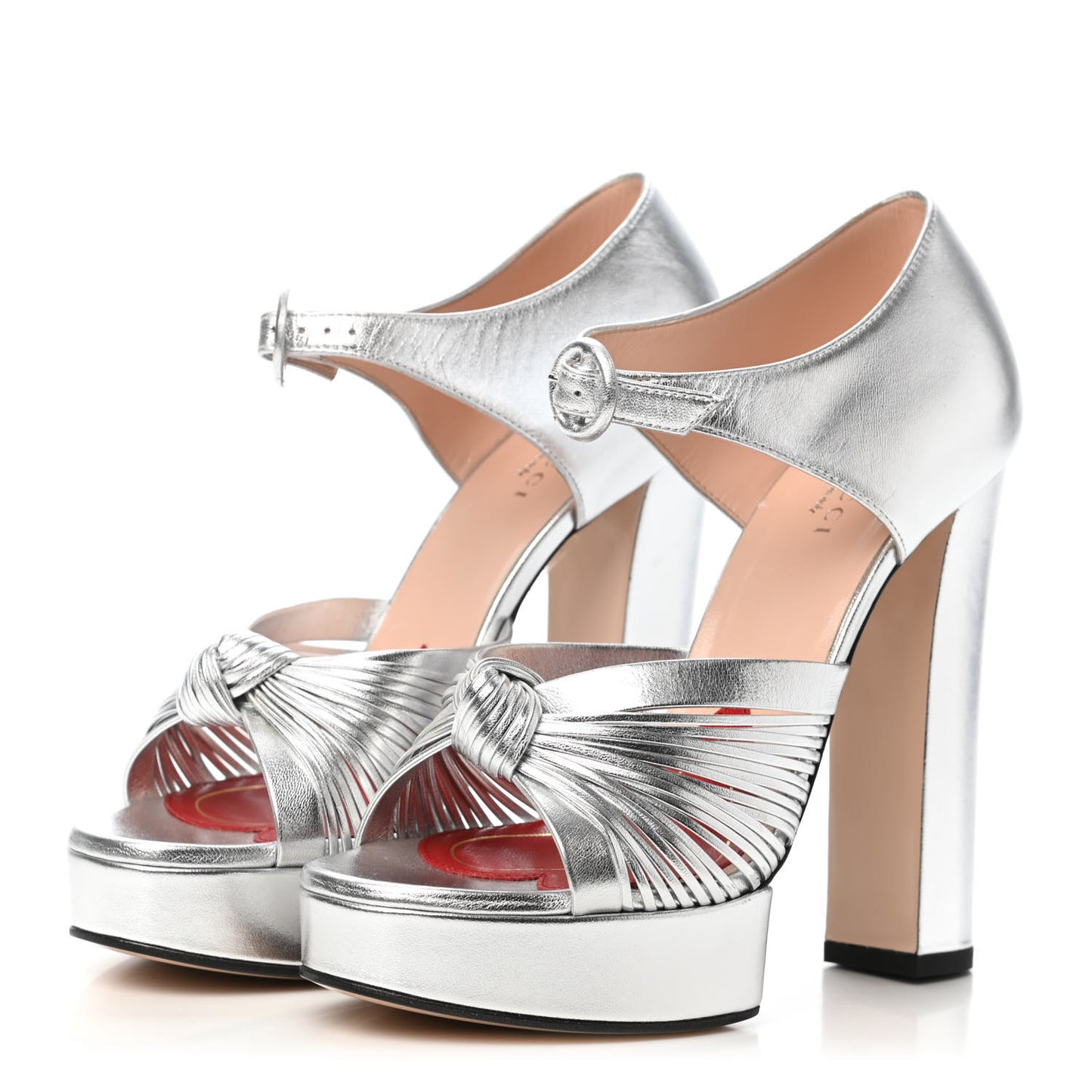 Metallic Nappa Crawford Knotted Strap Platform 37.5 Silver