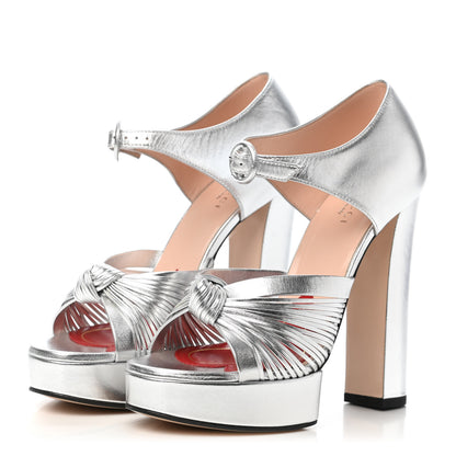 Gucci Metallic Nappa Crawford Knotted Strap Platform 37.5 Silver 3 of 7