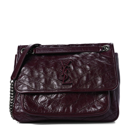 Saint Laurent Crinkled Calfskin Matelasse Monogram Medium Niki Chain Satchel Burgundy 1 of 8